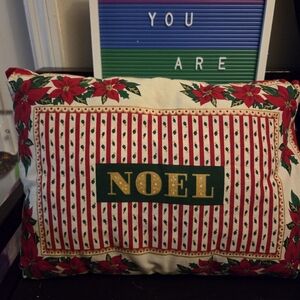 Festive Noel Holiday Pillow with Red and Green Accents